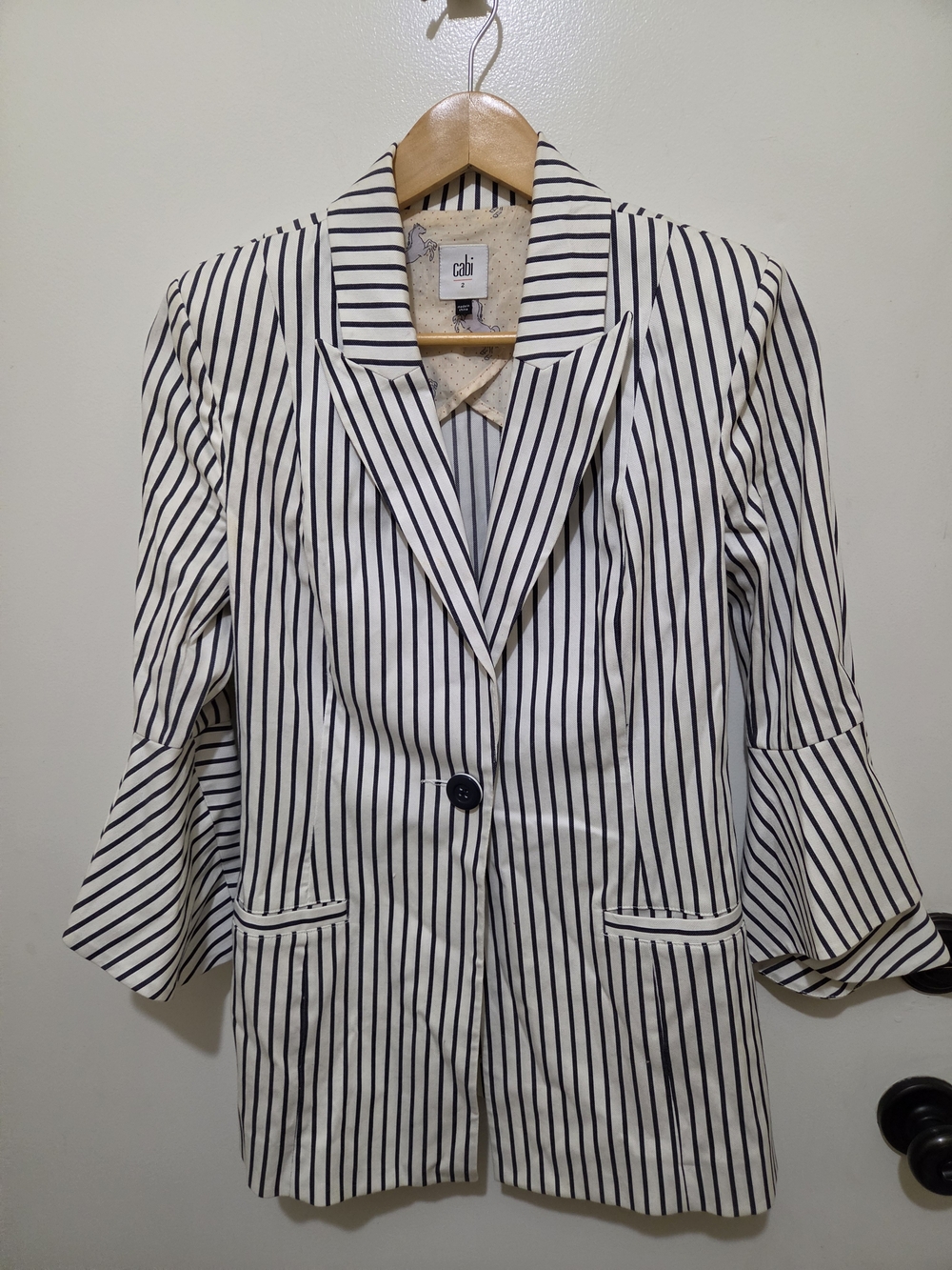 Cabi Women's Navy & White Striped Fitted Blazer